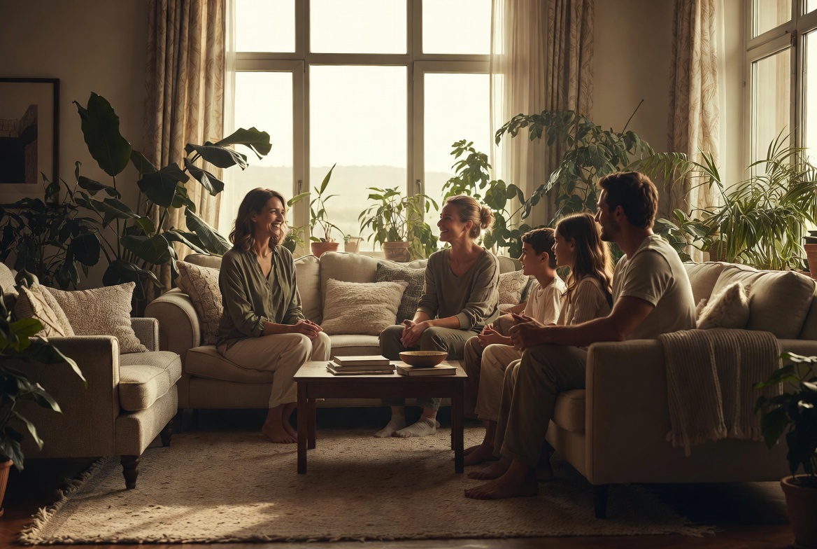 Multigenerational family in calm, natural setting — no clinical overtones